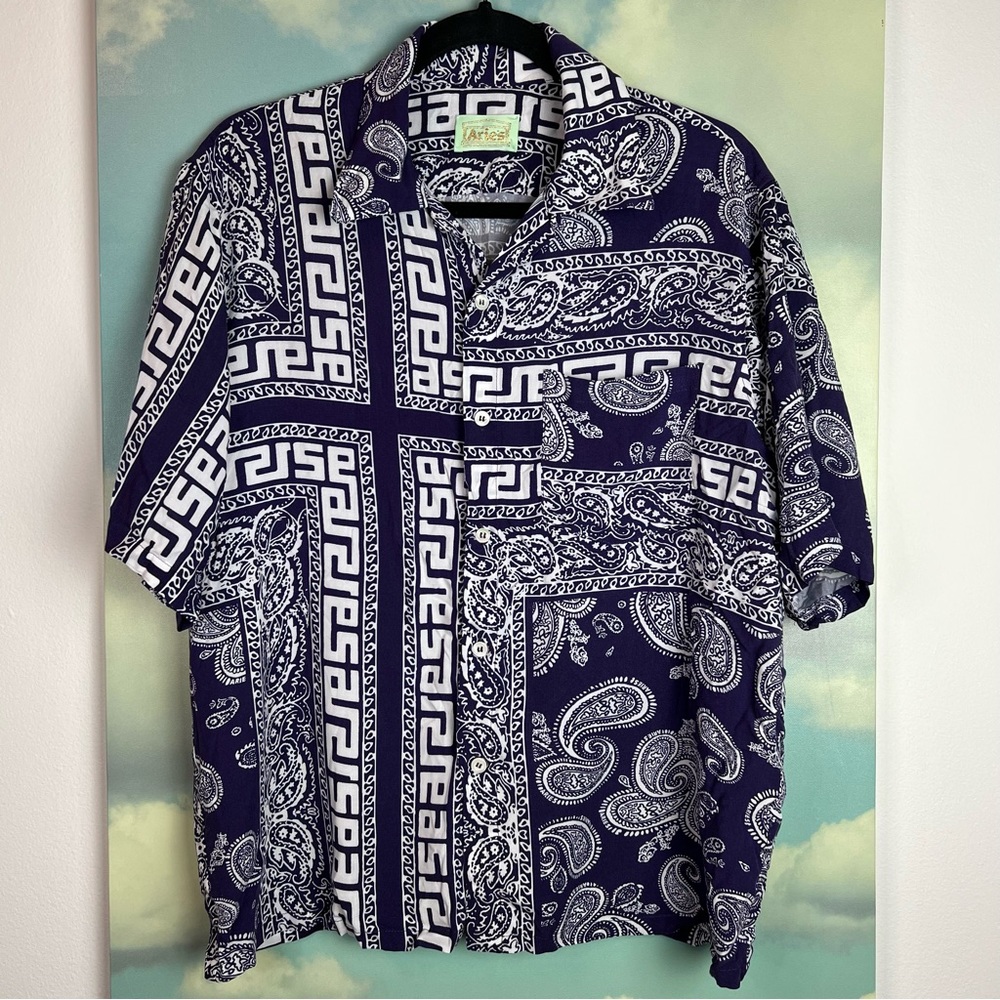 Aries Bandana Print Hawaiian Shortsleeve Shirt - Navy - Picture 7 of 8